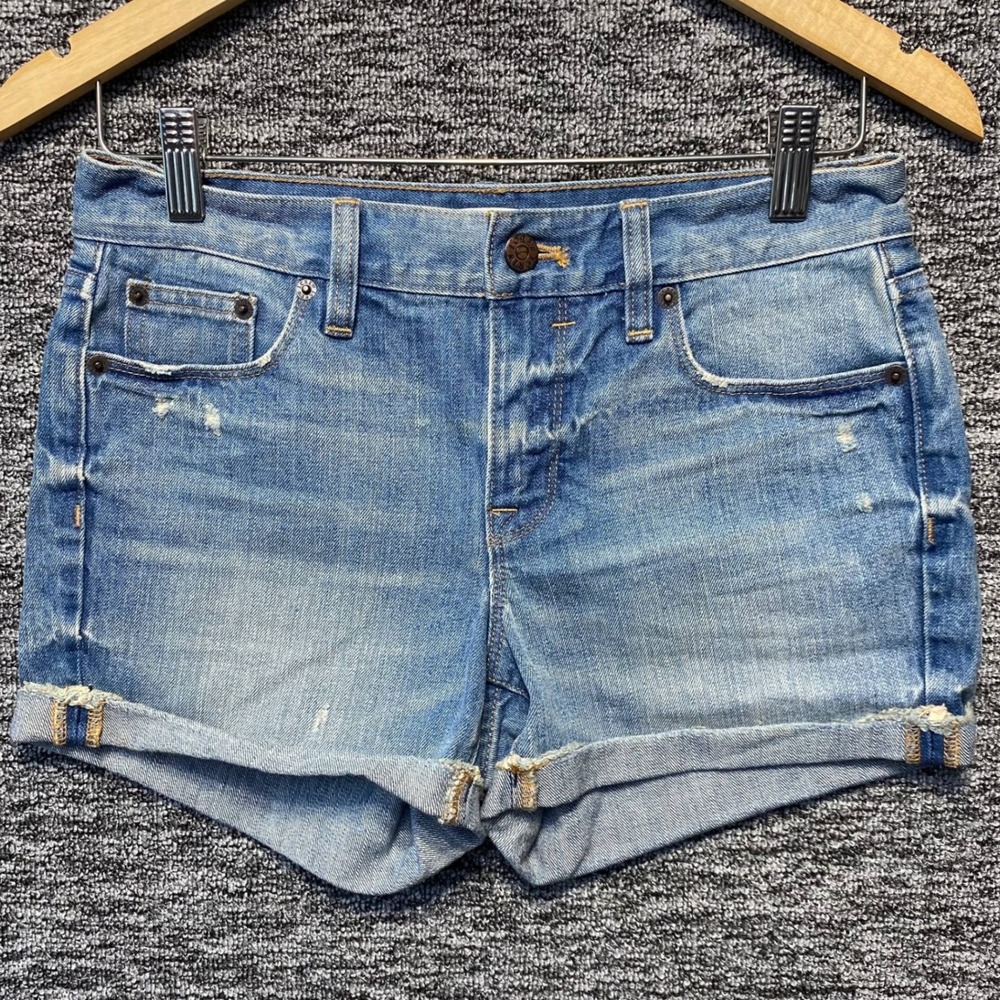 J Crew Denim Shorts Womens 24 Blue‎ Distressed Cuffed Mid Rise Summer Casual
